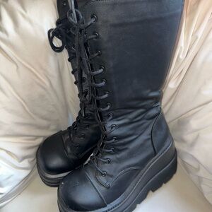 Demonia Black Lace-Up Platform Boots